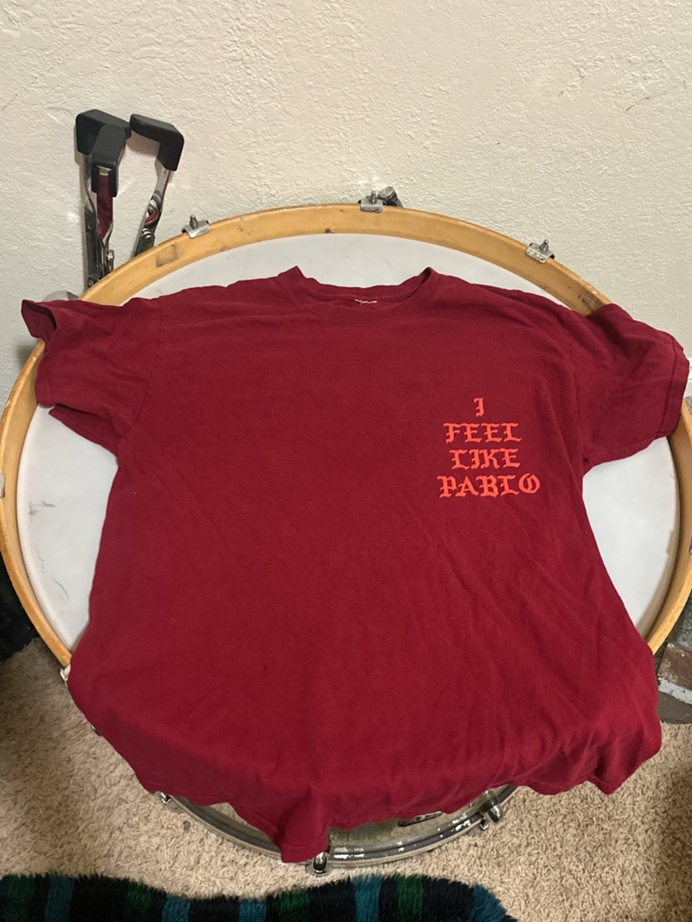 Yeezy Maroon "I Feel Like Pablo" Short Sleeve Tee with Orange Print